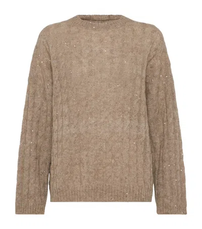 Brunello Cucinelli Mohair-blend Dazzling Hooded Sweater In Brown