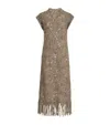 Brunello Cucinelli Mohair-blend Embellished Midi Dress In Brown