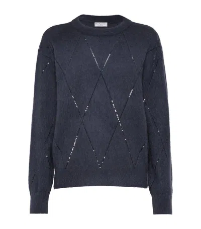 Brunello Cucinelli Sequin-embellished Knitted Jumper In Nightsky