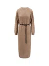 Brunello Cucinelli Women Mohair Blend Long Dress With Sequins In Brown