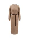 Brunello Cucinelli Women Mohair Blend Long Dress With Sequins In Brown