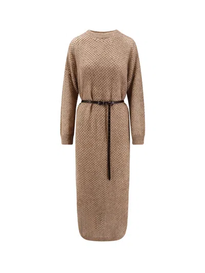 BRUNELLO CUCINELLI MOHAIR BLEND LONG DRESS WITH SEQUINS