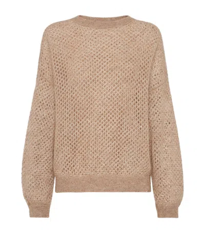 Brunello Cucinelli Mohair-blend Mesh Sweater In Brown