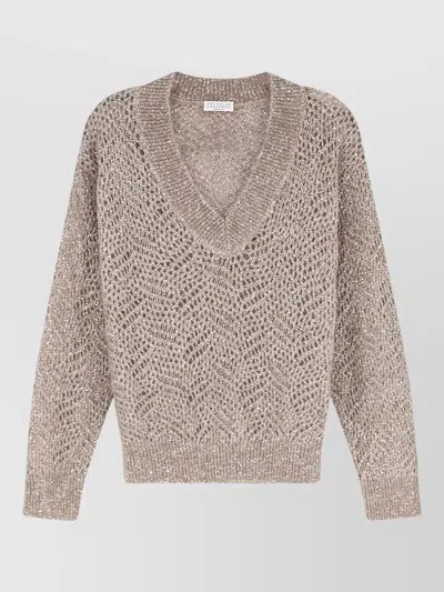 Brunello Cucinelli Mohair Blend Sweater Dazzling Textured Knit In Brown