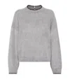 Brunello Cucinelli Contrasting-trim Brushed Jumper In Grey