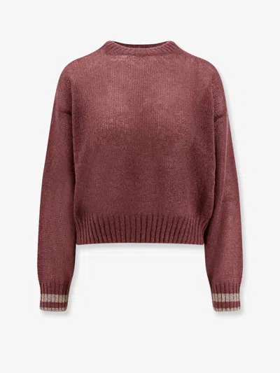 Brunello Cucinelli Mohair Blend Sweater With Lurex Profiles In Brown
