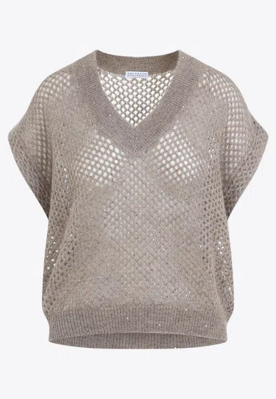 BRUNELLO CUCINELLI MOHAIR DIAMOND KNIT VEST