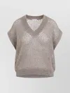 Brunello Cucinelli Openwork Knit Design Vest With Sequins In Neutral