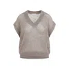 Brunello Cucinelli Openwork Knit Design Vest With Sequins In Neutral