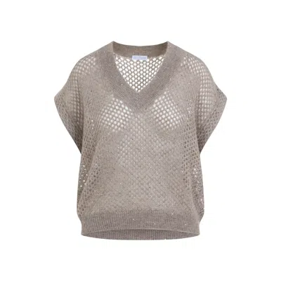 Brunello Cucinelli Mohair Diamond Knit Vest