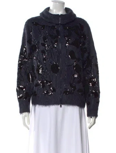 Pre-owned Brunello Cucinelli Mohair Floral Print Sweater In Blue