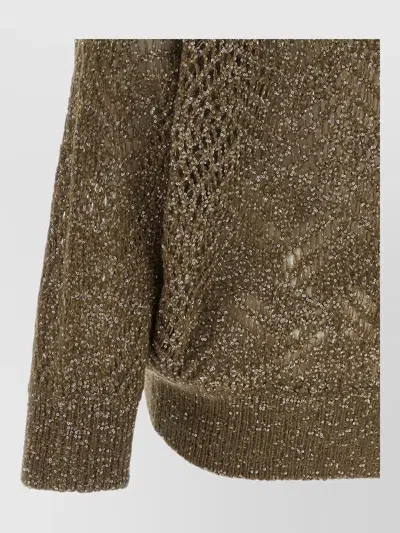 Brunello Cucinelli Mohair Leaf Pattern Sequin Knit Cardigan In Brown