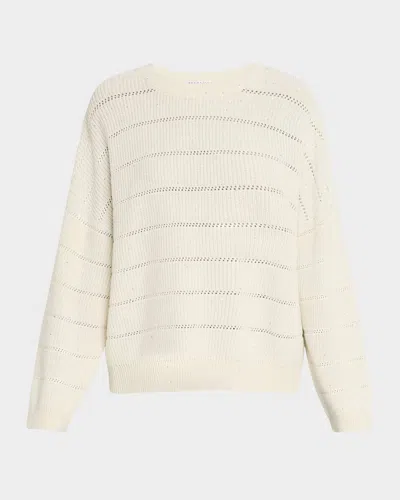 Brunello Cucinelli Mohair Open-work Crewneck Sweater In White