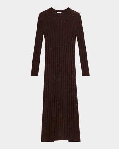Brunello Cucinelli Mohair Pailette Cable Knit Maxi Sweater Dress