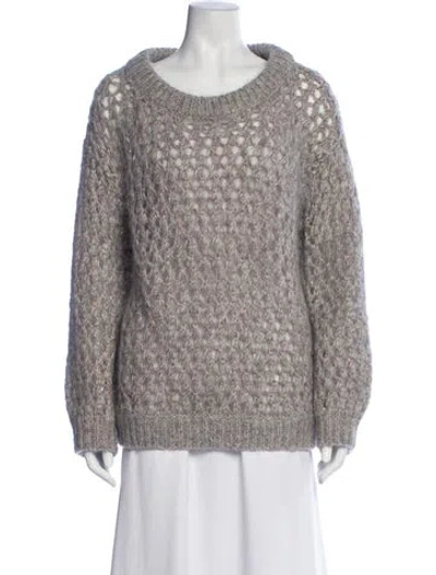 Pre-owned Brunello Cucinelli Mohair Scoop Neck Sweater In Gray