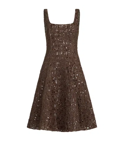 Brunello Cucinelli Mohair-silk-linen-blend Midi Dress In Brown