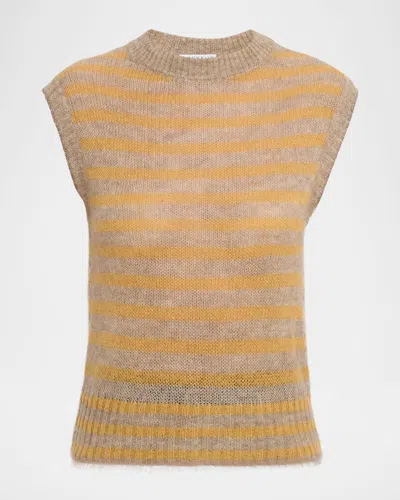 Brunello Cucinelli Mohair Striped Sleeveless Sweater In Yellow