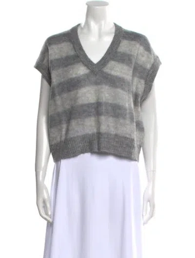 Pre-owned Brunello Cucinelli Mohair Striped Sweater W/ Tags In Gray