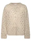 Brunello Cucinelli Mohair Sweater With Sequins In Beige In Gray