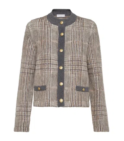 Brunello Cucinelli Mohair, Virgin Wool And Cashmere Jacquard Cardigan In White