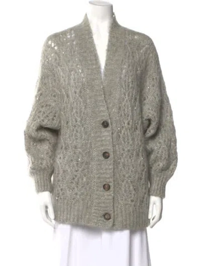 Pre-owned Brunello Cucinelli Mohair V-neck Sweater In Gray