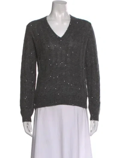 Pre-owned Brunello Cucinelli Mohair V-neck Sweater In Gray