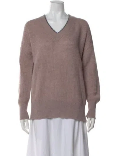 Pre-owned Brunello Cucinelli Mohair V-neck Sweater In Neutral