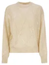 Brunello Cucinelli Women's Mohair, Wool, Cashmere And Silk Sweater With Dazzling Argyle Embroidery In Light Beige