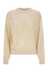 Brunello Cucinelli Women's Mohair, Wool, Cashmere And Silk Sweater With Dazzling Argyle Embroidery In Light Beige