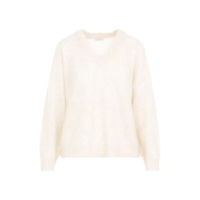 Brunello Cucinelli Mohair, Wool, Cashmere And Silk Sweater With Dazzling Argyle Embroidery In Neutral