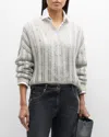 Brunello Cucinelli Embellished V Neck Pull Mohair Wool In Cxl37 Pearl Grey