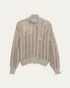 Brunello Cucinelli Mohair Wool Lattice Knit Zip-up Cardigan With Paillette Detail In Medium Grey