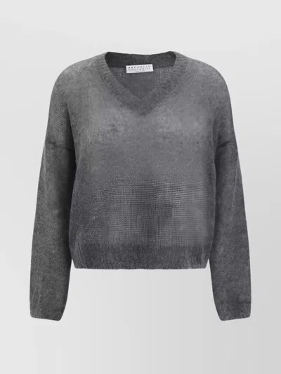 Brunello Cucinelli Mohair Wool Semi-sheer Sweater In Gray