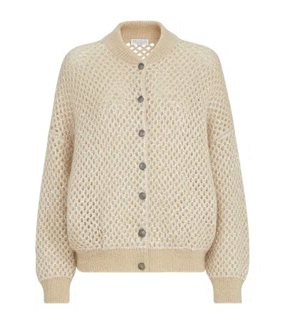 Brunello Cucinelli Mohair-blend Embellished Bomber Jacket In Neutral