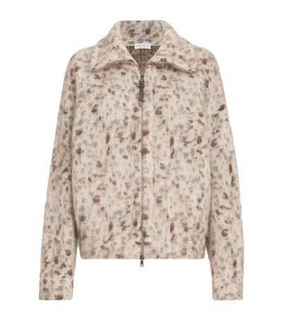 Brunello Cucinelli Mohair-blend Zip-up Cardigan In Neutral