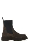 Brunello Cucinelli Brown Ankle Boots With Pull-tab With Monil At The Heel In Suede Woman