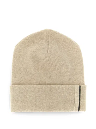 Brunello Cucinelli Beige Monile Beanie Hat In Gray