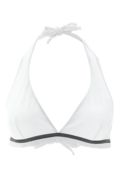 Brunello Cucinelli Monile Halter Bikini Top Technical Jersey In White