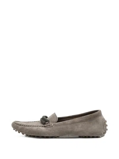 Pre-owned Brunello Cucinelli Monile Calf Suede Smoking Slippers In Gray