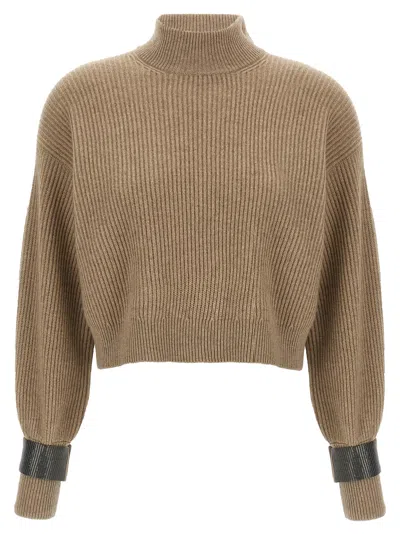 Brunello Cucinelli Monile Crop Cuff Sweater Sweaters And Cardigans Brown