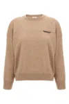 Brunello Cucinelli Cropped Knit Sweater Crew Neck In Sand