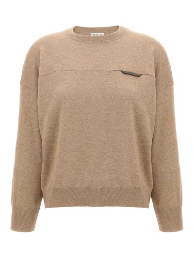 Brunello Cucinelli Monile Crop Sweater In Sand