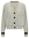 Brunello Cucinelli Ribbed Texture Cardigan Cuff Detail In Gray