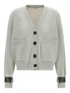 Brunello Cucinelli Ribbed Texture Cardigan Cuff Detail In Gray