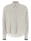 Brunello Cucinelli Long-sleeve Shirt With Vertical Stripes And Contrasting Cuffs In Multicolor