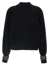 Brunello Cucinelli Ribbed High Neck Sweater With Cuffed Sleeves In Blue