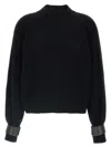 Brunello Cucinelli Ribbed High Neck Sweater With Cuffed Sleeves In Blue