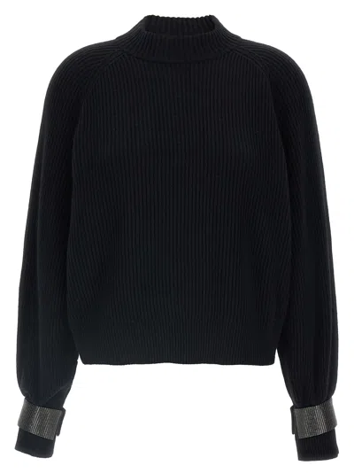 Brunello Cucinelli Monile Cuffs Sweater In Blue