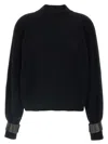 Brunello Cucinelli Ribbed High Neck Sweater With Cuffed Sleeves In Blue