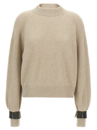 Brunello Cucinelli Monile Cuffs Sweater Sweaters And Cardigans Beige
